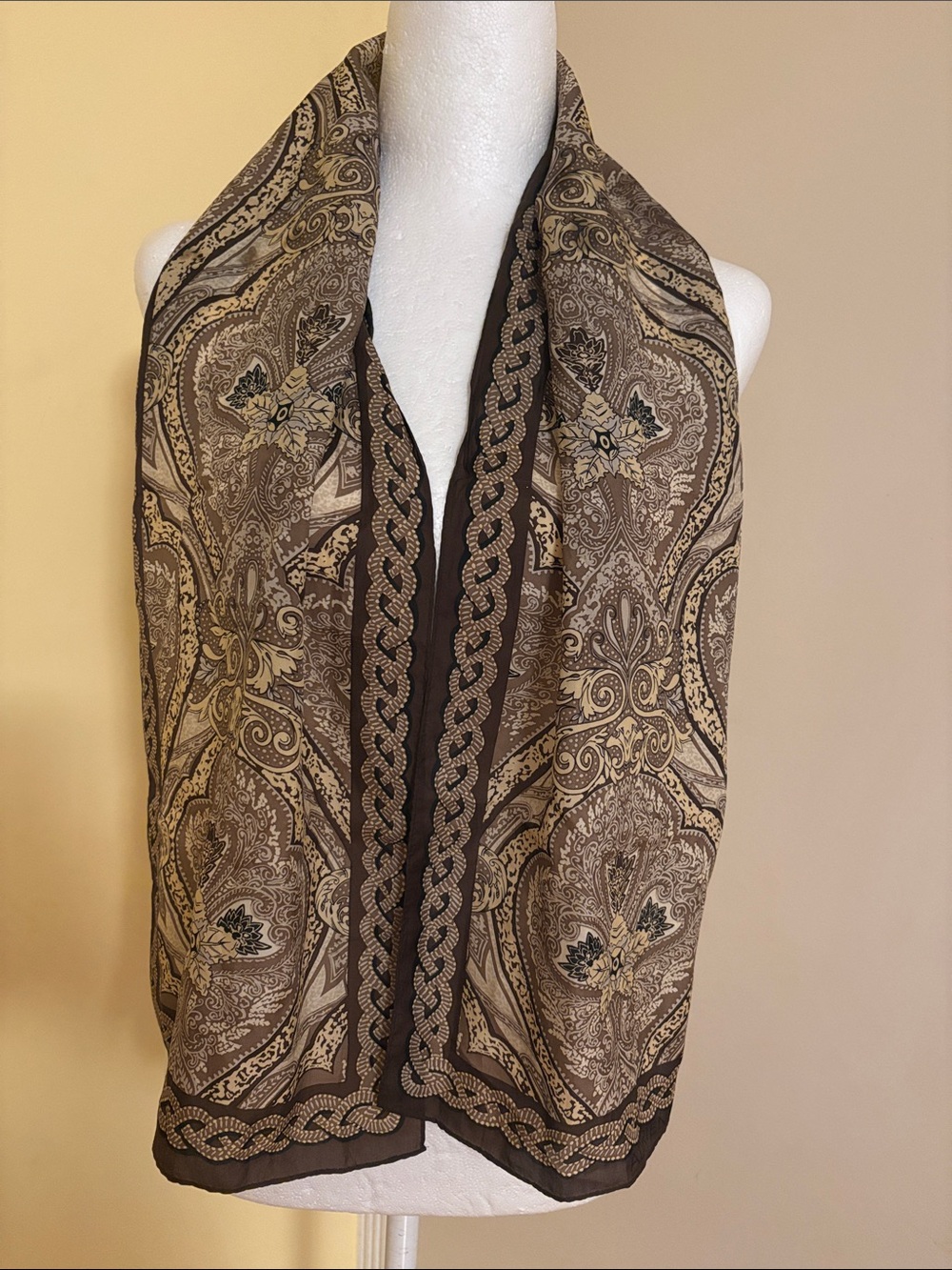 Adrienne Vittadini Brown Paisley Silk Wrap Scarf